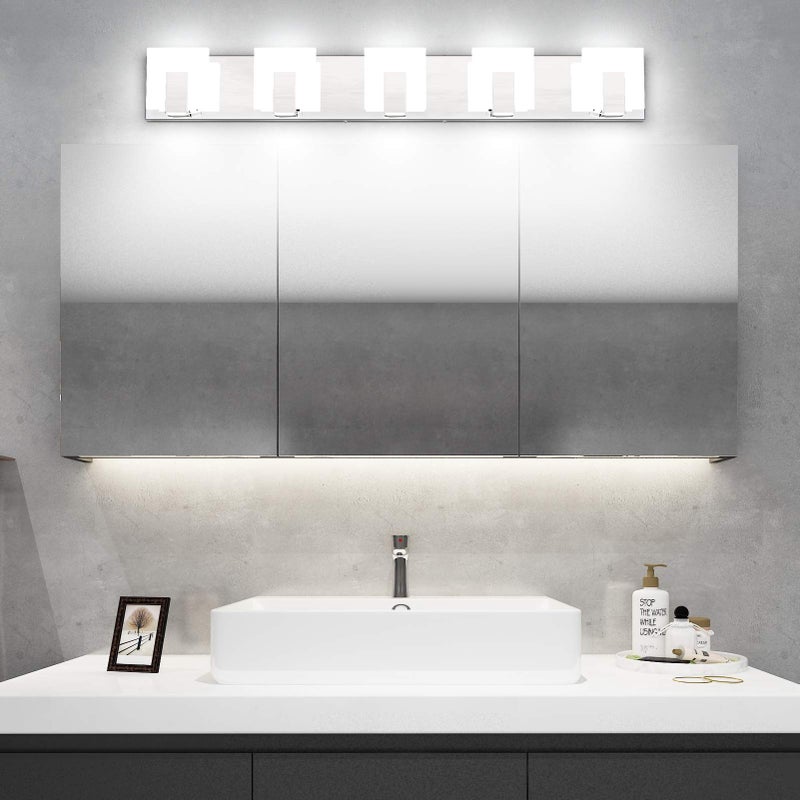 Aipsun 5 Lights Modern LED Bathroom Vanity Light Acrylic Stainless Steel Chrome Up and Down Bathroom Wall Light Over Mirror(White Light 6000K) - Image 3